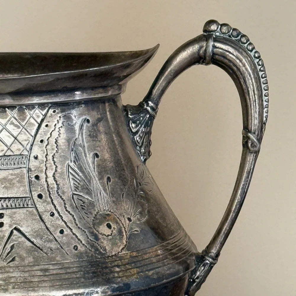 Antique H Schade New York Triple Plate Silver Footed Sugar Bowl Etched 103
